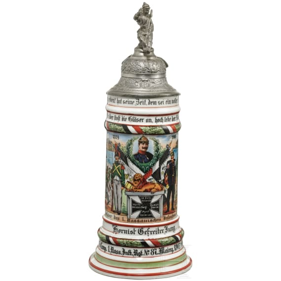 Reservistenkrug eines Hornisten im 1. Nassauischen Infanterie-Regiment Nr. 87