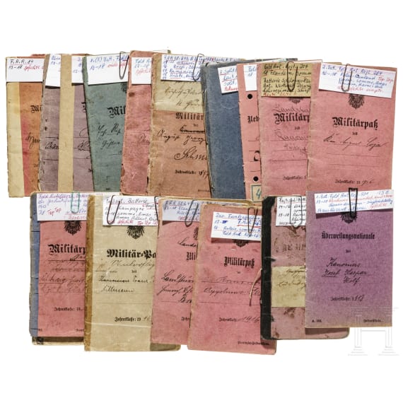26 Milit&auml;rp&auml;sse/Soldb&uuml;cher von Angeh&ouml;rigen der Kaiserlichen Armee