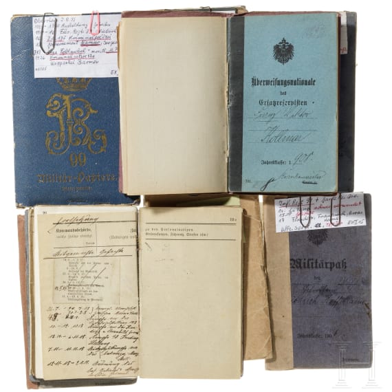 Ca. 45 Milit&auml;rp&auml;sse/Soldb&uuml;cher von Angeh&ouml;rigen der Kaiserlichen Armee