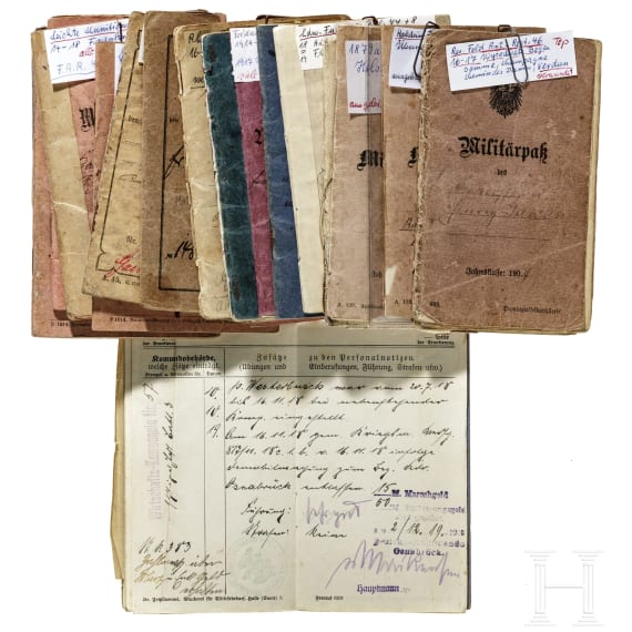 40 Milit&auml;rp&auml;sse/Soldb&uuml;cher von Artillerieangeh&ouml;rigen der Kaiserlichen Armee