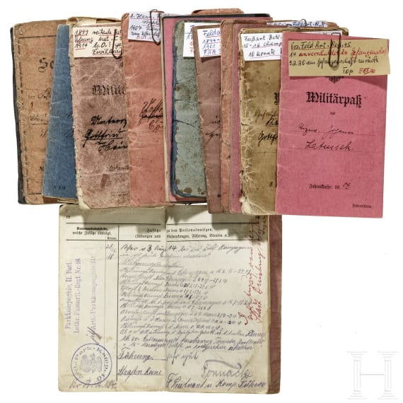 40 Milit&auml;rp&auml;sse/Soldb&uuml;cher von Artillerieangeh&ouml;rigen der Kaiserlichen Armee