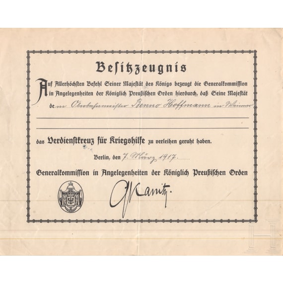 A large lot of documents, enveloping the entire lifespan of the Prussian railroad official Benno Hoffmann (1867 - 1929)