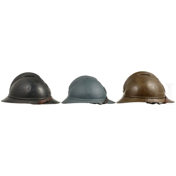 Sechs Stahlhelme M 15 (Adrian), Frankreich, um 1915 - 1918