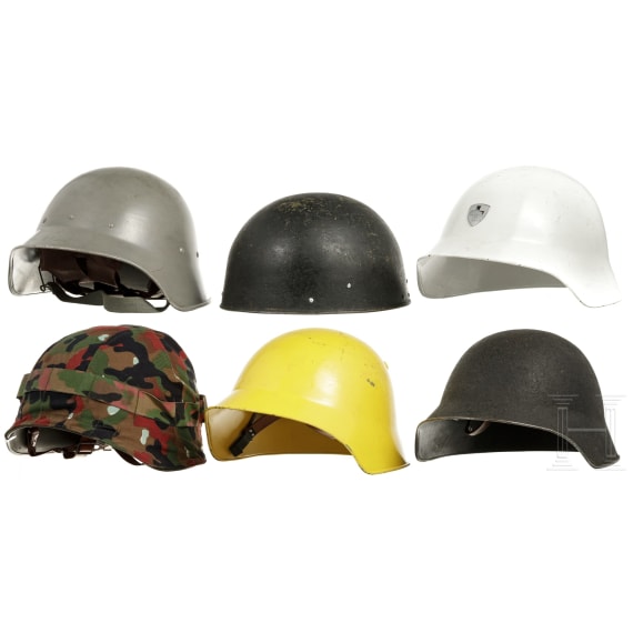 Sechs Stahlhelme, Schweiz, 1920er - 1970er Jahre