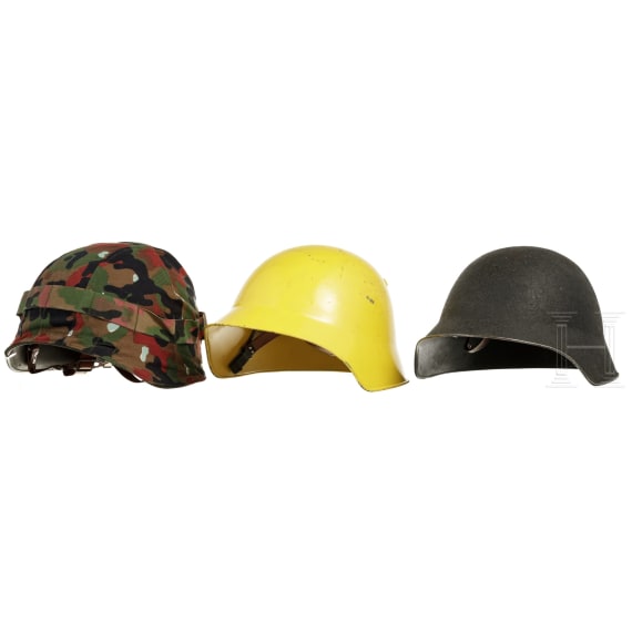 Sechs Stahlhelme, Schweiz, 1920er - 1970er Jahre