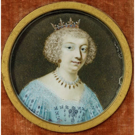 An English miniature painting on ivory, lady with crown, 19th century