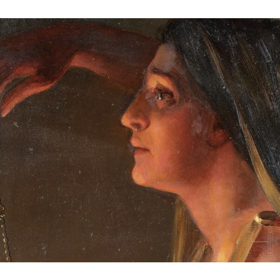 Gustav Rien&auml;cker - Bildnis einer Frau (Spes) mit &Ouml;llampe, deutsch, 1912
