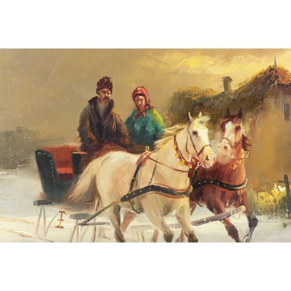 Michael Borb&eacute;ly (*1923) - Pferdeschlitten im Winter, D&uuml;sseldorf, 1962
