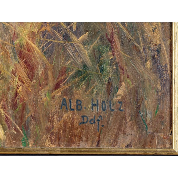 Albert Holz - Wiesenlandschaft mit Rehen, D&uuml;sseldorf, 20. Jhdt.