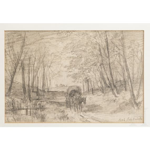 Robert Schleich (1845-1934), kleines Gem&auml;lde und Bleistiftzeichnung