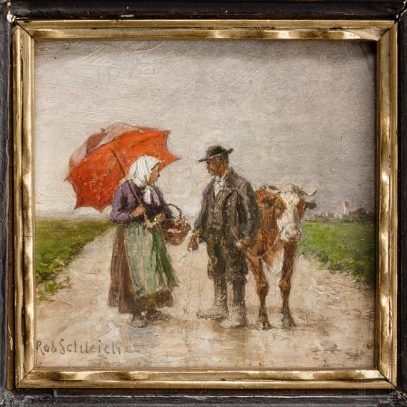 Robert Schleich (1845-1934), kleines Gem&auml;lde und Bleistiftzeichnung