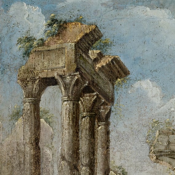 Gem&auml;lde einer antiken Ruinenlandschaft, Italien, 19./20. Jhdt.