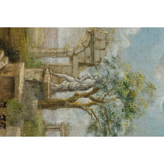 Gem&auml;lde einer antiken Ruinenlandschaft, Italien, 19./20. Jhdt.