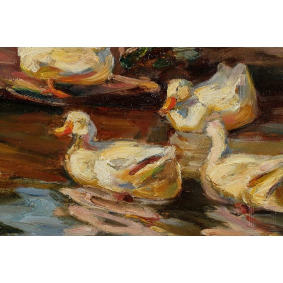 Erich Otto Engel (1866 - 1943) - "Hausenten auf einem Weiher"