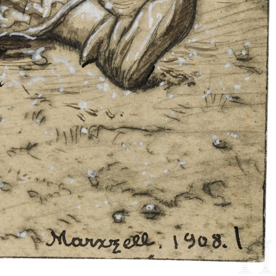 Thoma, Hans: "Spielendes M&auml;dchen", Federzeichnung; 1908