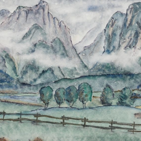 Aquarell, Ansicht von Toblach, 20. Jhdt.