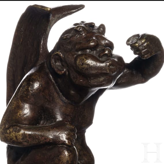 A small bronze top piece figurine of a devil, 19th century