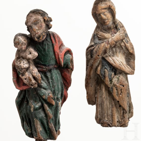 Five small southern German religious figurines, wood, 18th century