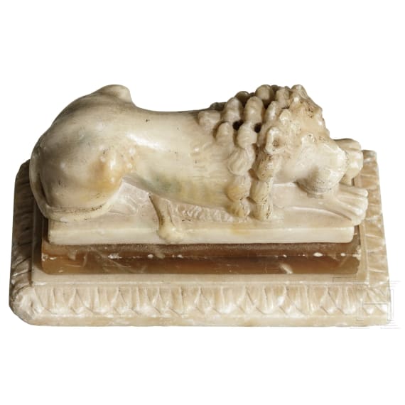 Figur eines ruhenden L&ouml;wen, Grand-tour-Souvenir, Schweiz, 19. Jhdt.