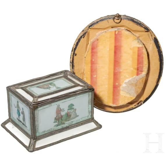 Wachsbossierung und Glasdose, deutsch, 2. H&auml;lfte 18. Jhdt.