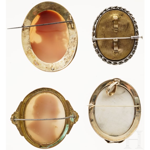Four cameo brooches, late 19th century
