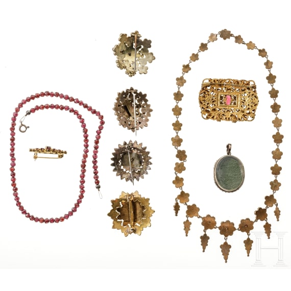 Konvolut von Granatschmuck, um 1880