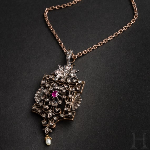 An Art Deco diamond and ruby necklace, circa 1920
