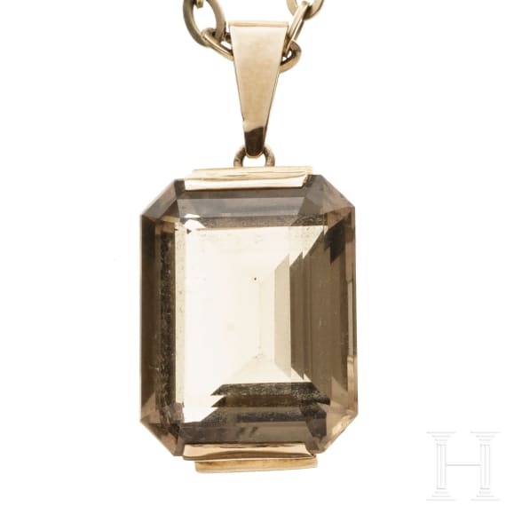 Goldkette mit Rauchtopas, um 1950