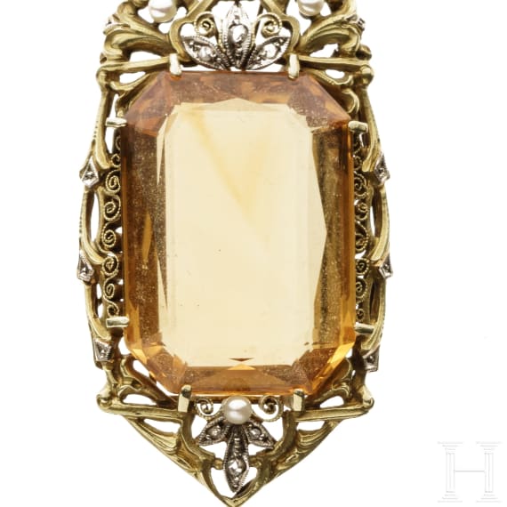 Goldkette mit Citrin, um 1900