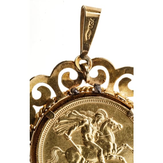 Anh&auml;nger mit Goldm&uuml;nze mit Portrait Elisabeths II., M&uuml;nze datiert 1957
