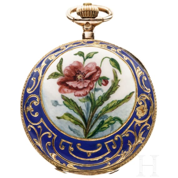 Kleine Jugendstil-Taschenuhr mit Emaille, Paris, um 1900
