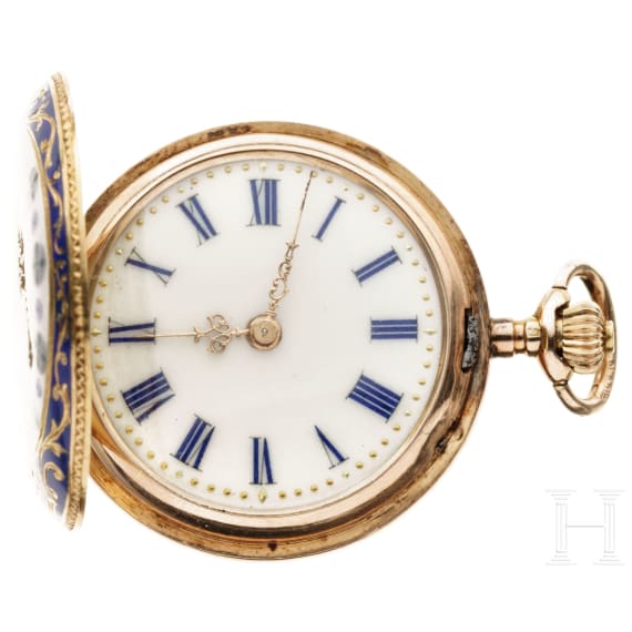 Kleine Jugendstil-Taschenuhr mit Emaille, Paris, um 1900