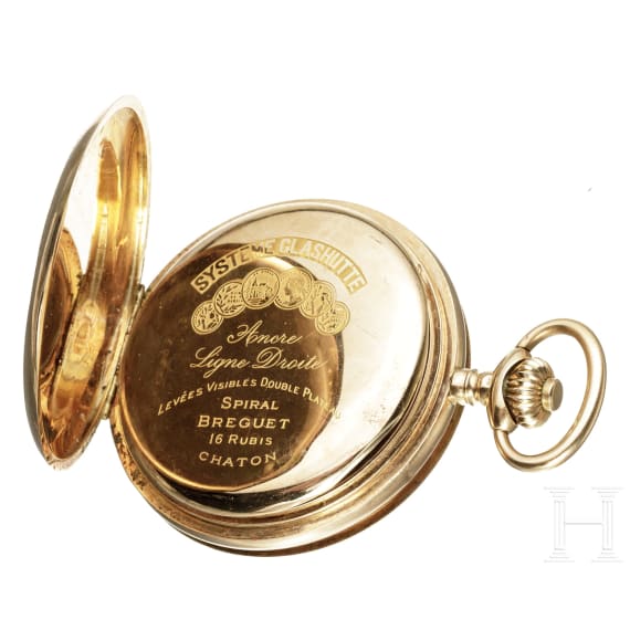 Goldene Herrentaschenuhr (Savonette), System Glash&uuml;tte, um 1900