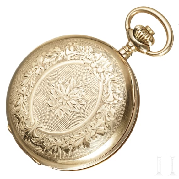 Goldene Herrentaschenuhr (Savonette), System Glash&uuml;tte, um 1900