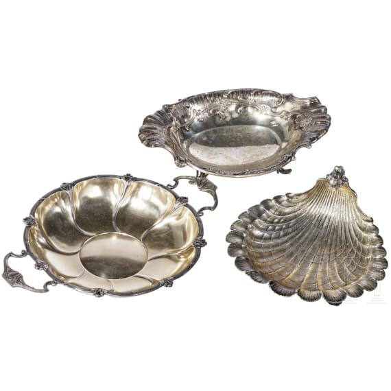 F&uuml;nf Silberk&ouml;rbe/-schalen, zwischen 1900 und 1930