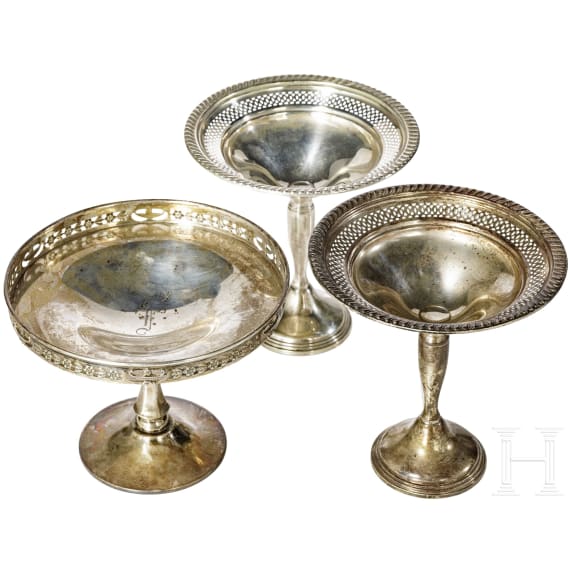 Sechs Fu&szlig;schalen in Silber bzw. "Sterling weighted", 19. und 20. Jhdt.