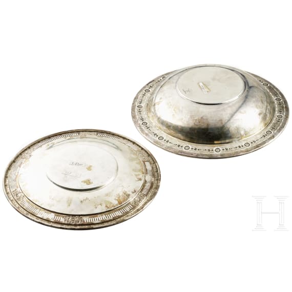 Sterling-Silver-Schale der Meriden Britannia Co. im Madame-d'Arblay-Stil und "Royal Rose"-Sterlingteller, USA, 20. Jhdt.