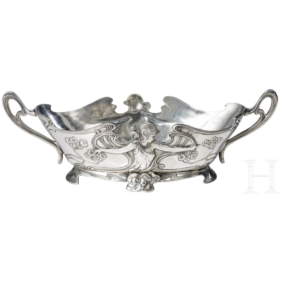 Jugendstil-Tischspiegel von "GSW"/"Achille Gamba" und gro&szlig;e Jugendstil-Schale