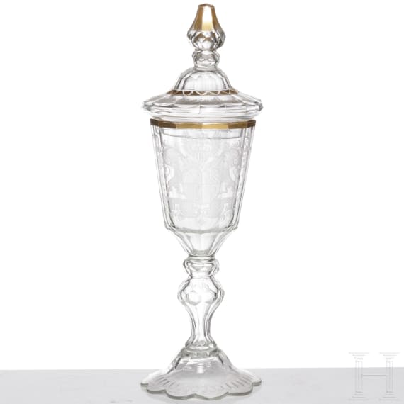 A glass goblet with cover, 18th century