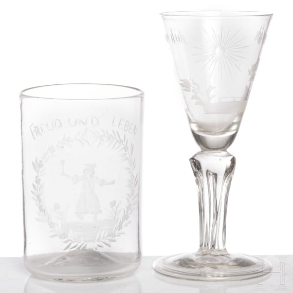 A German glass beaker and a goblet, mid-18th century