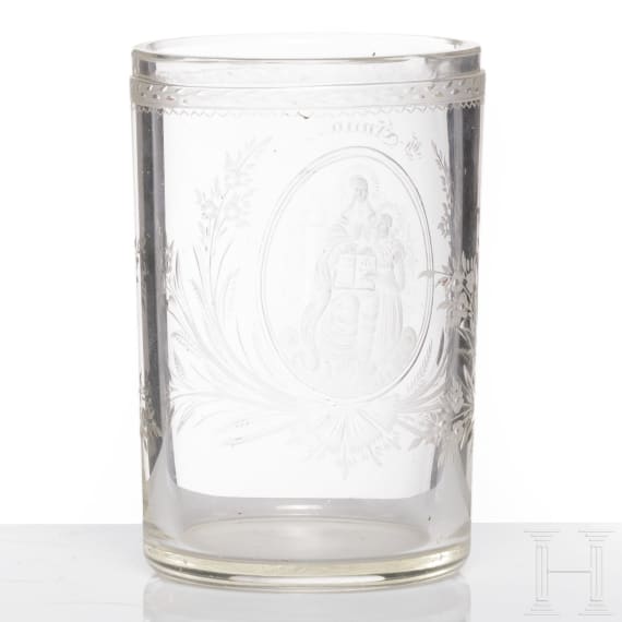 A Bohemian glass beaker showing St. Anne, circa 1800
