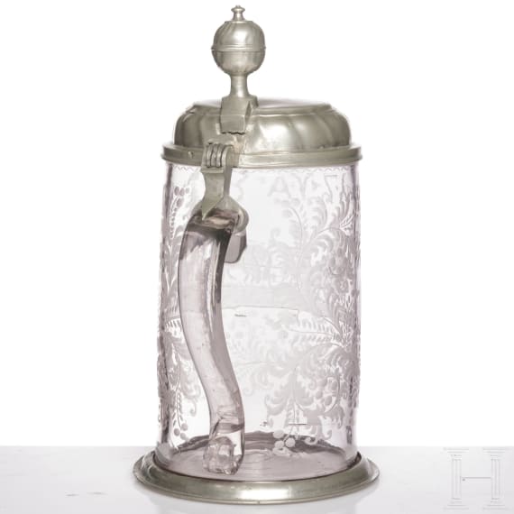 Walzenkrug mit Zinndeckel, Sachsen, datiert 1780