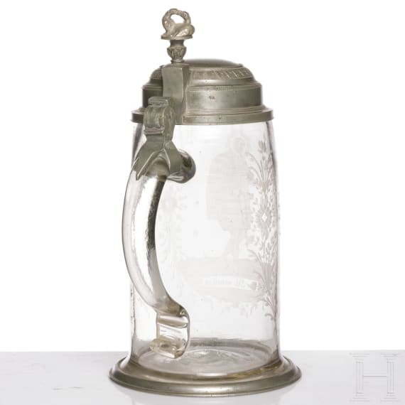 Walzenkrug mit dem Hl. Winthir von Neuhausen, Sachsen, um 1800
