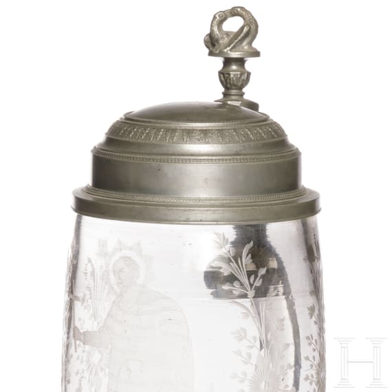 Walzenkrug mit dem Hl. Winthir von Neuhausen, Sachsen, um 1800