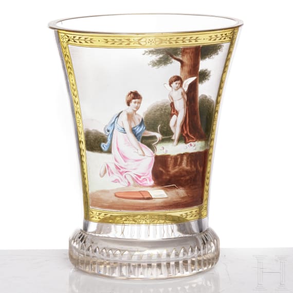 A Bohemian transparent enamel glass beaker, late 19th century