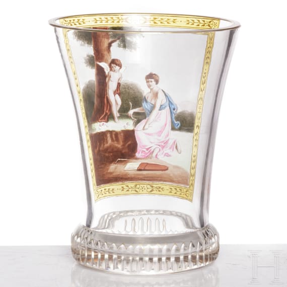 A Bohemian transparent enamel glass beaker, late 19th century