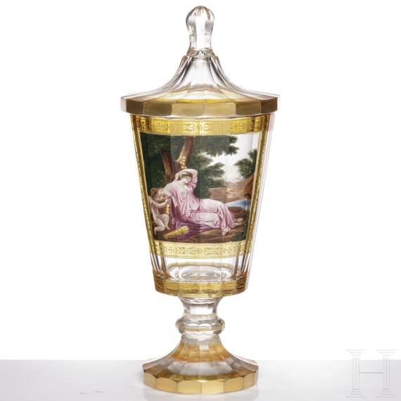 A large North-Bohemian goblet with cover with allegory, late 19th century
