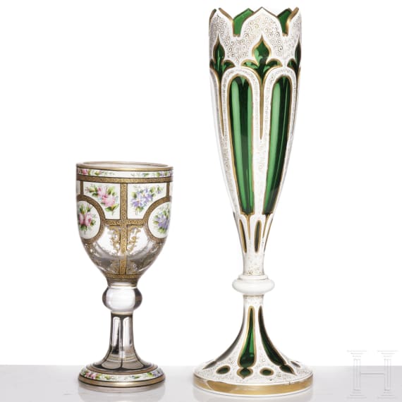 Fu&szlig;becher und Vase, B&ouml;hmen, Ende 19. Jhdt.