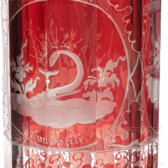 Krug mit Zinnmontierung und Becher mit Allegorien, B&ouml;hmen, 19. Jhdt.