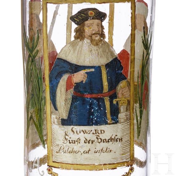 Stangenbecher mit Emaillemalerei, Historismus im Stil des 16. Jhdts.